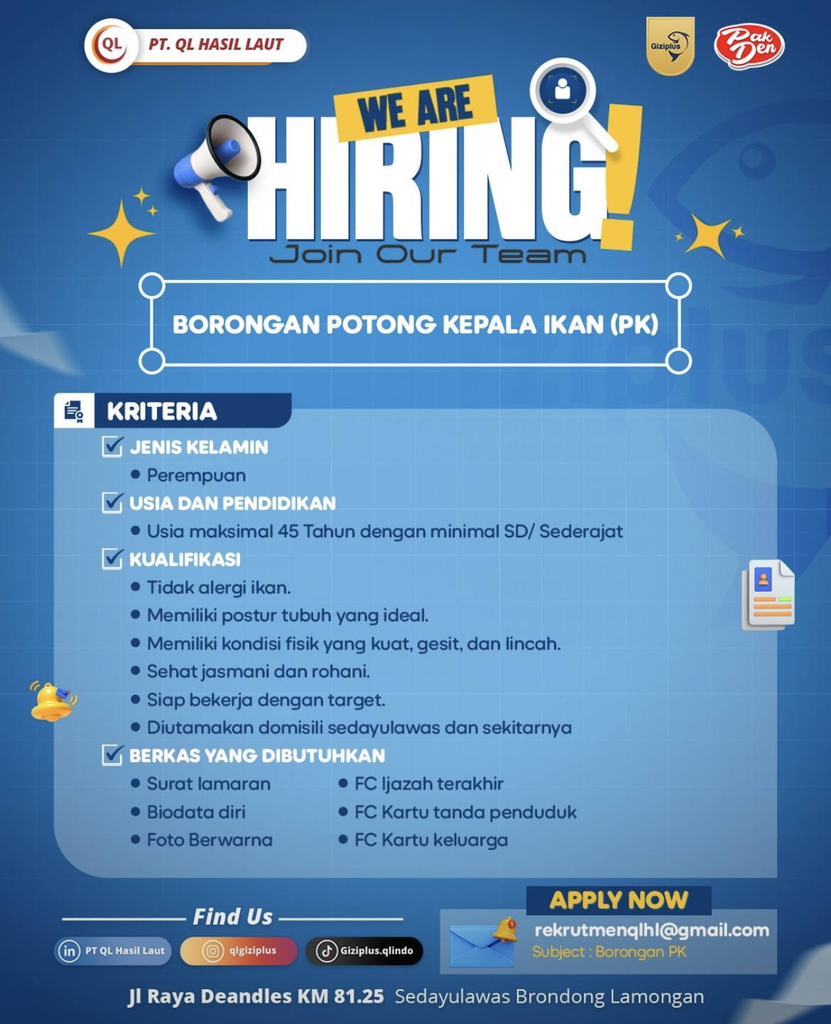Foto: LOKER PT. QL HASIL LAUT