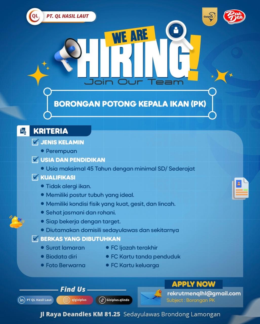 Foto: LOKER PT. QL HASIL LAUT