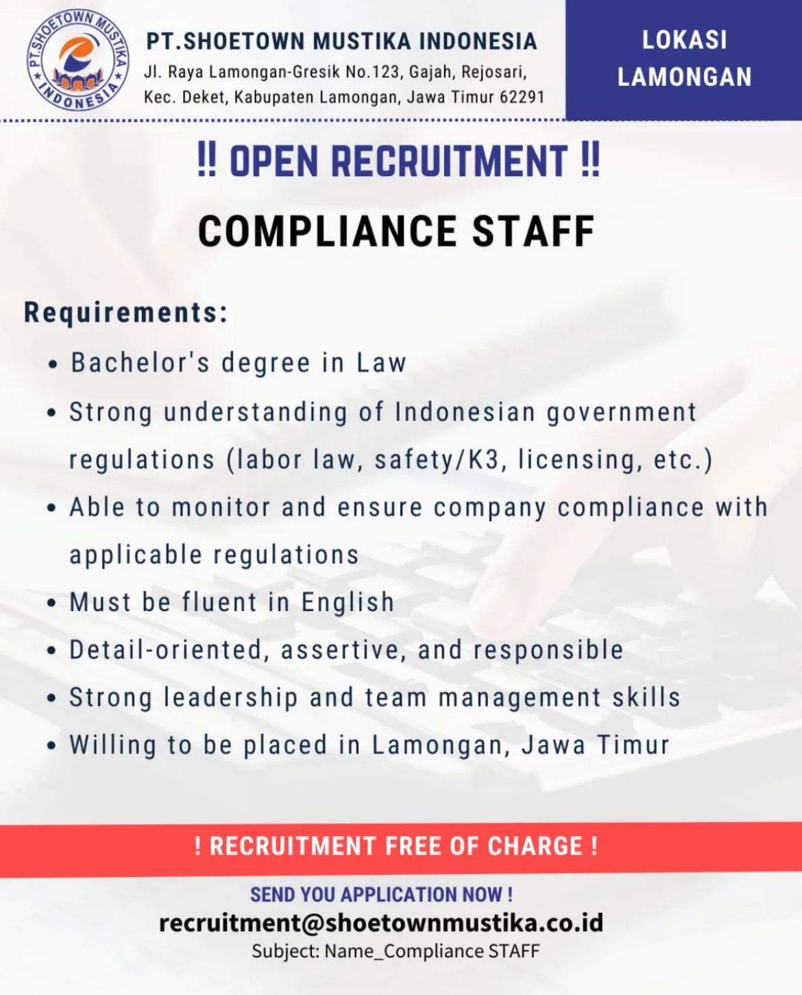 Foto: LOKER PT. SHOETOWN MUSTIKA INDONESIA