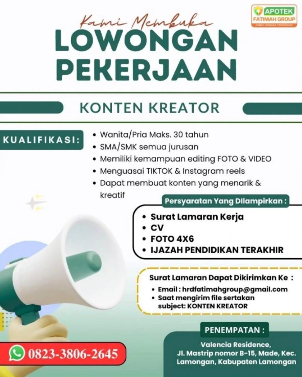 Foto: LOKER APOTEK FATIMAH GROUP