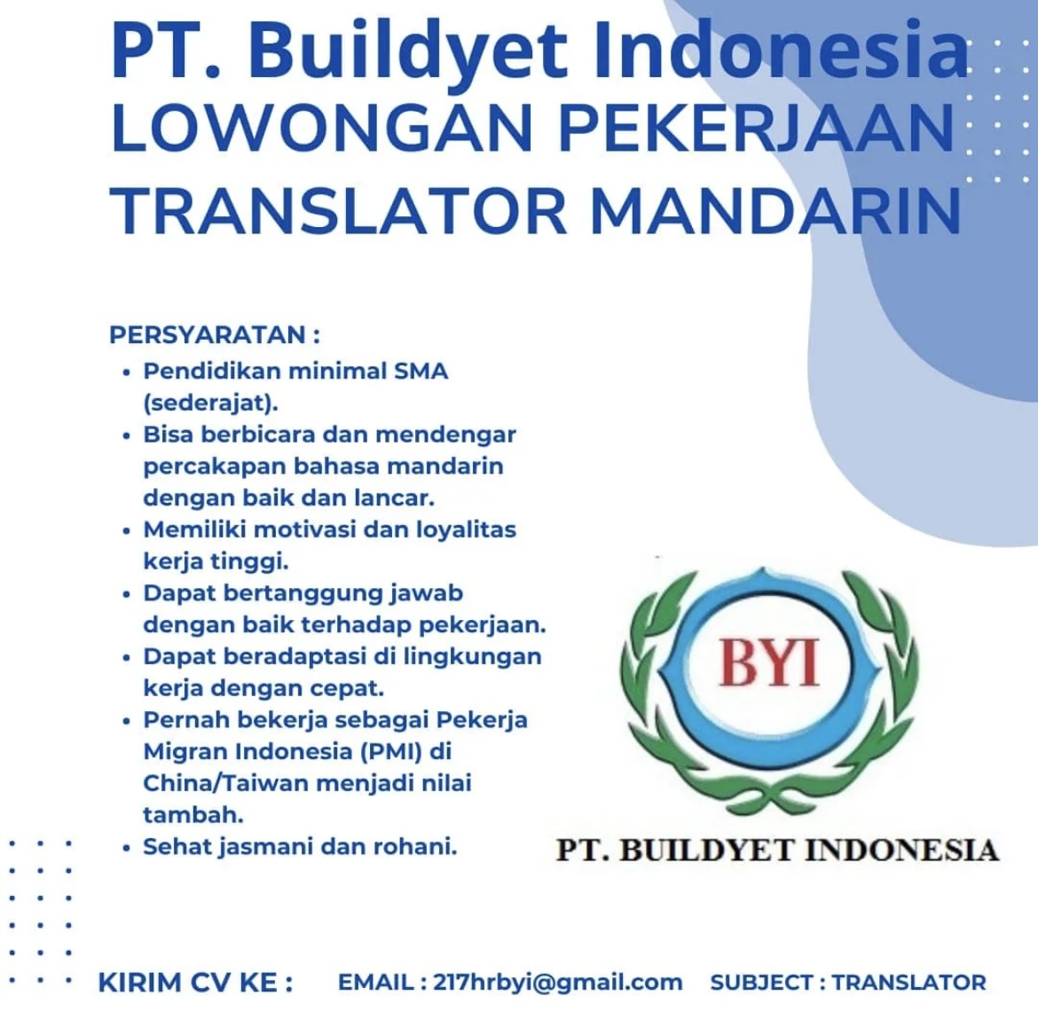 Foto: LOKER PT. BUILDYET INDONESIA