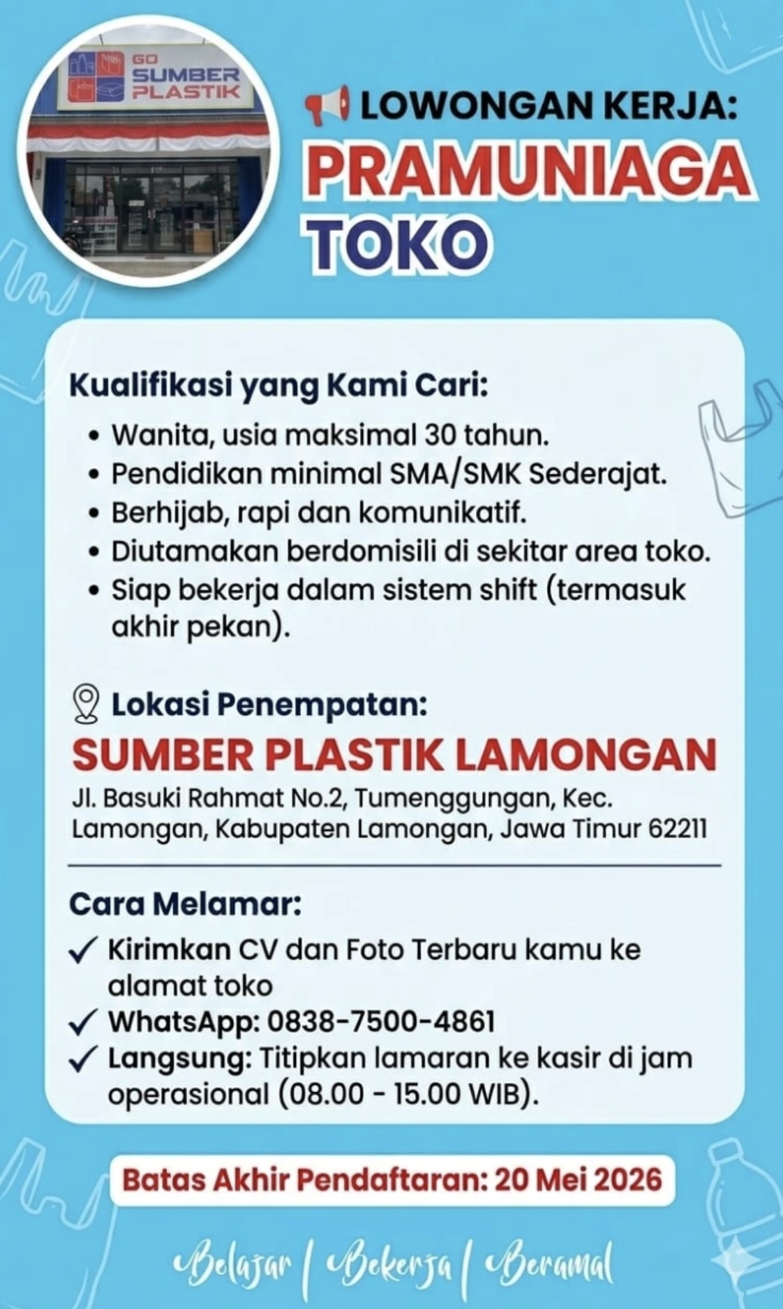 Foto: LOKER SUMBER PLASTIK LAMONGAN