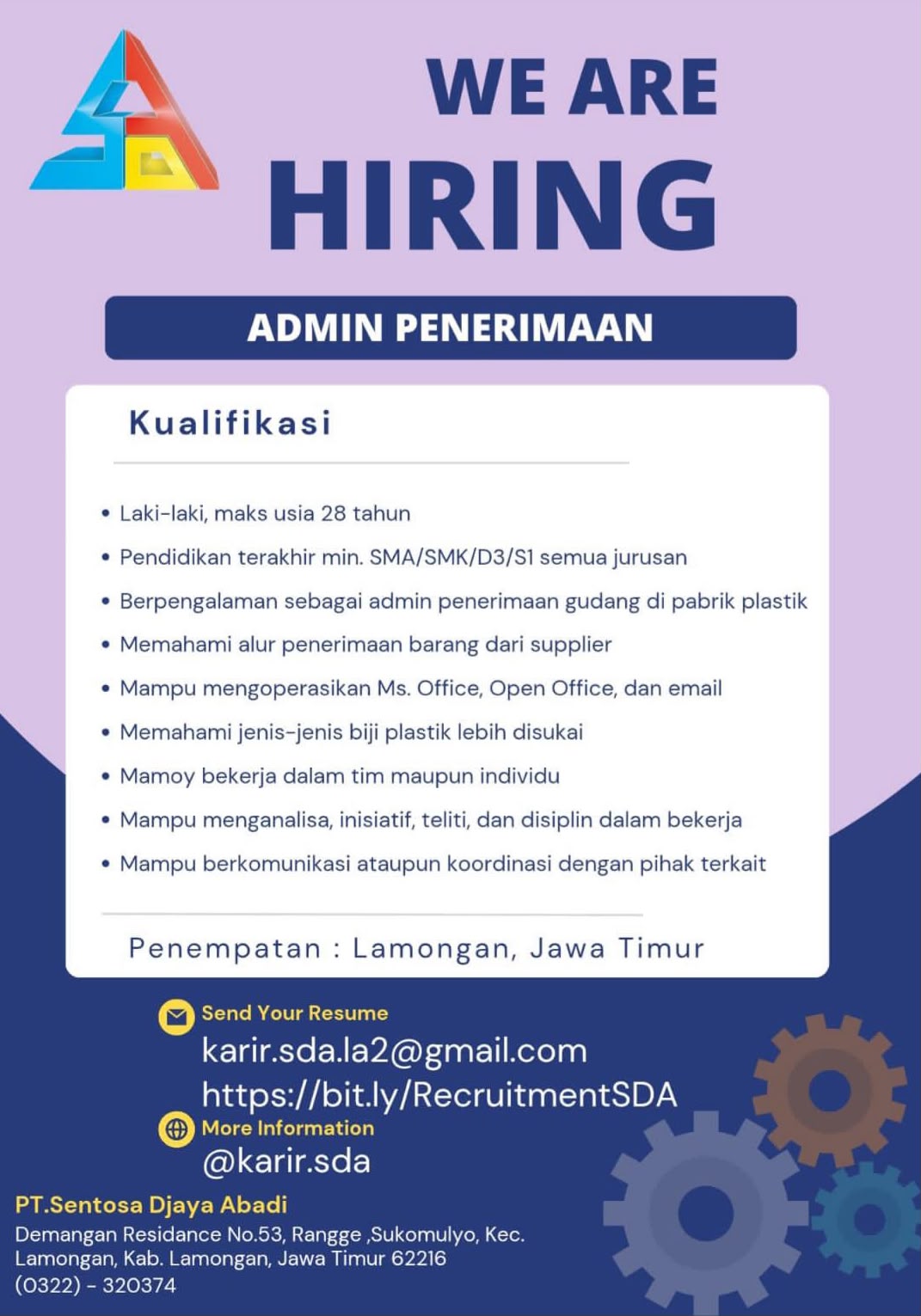 Foto: LOKER PT. SENTOSA DJAYA ABADI
