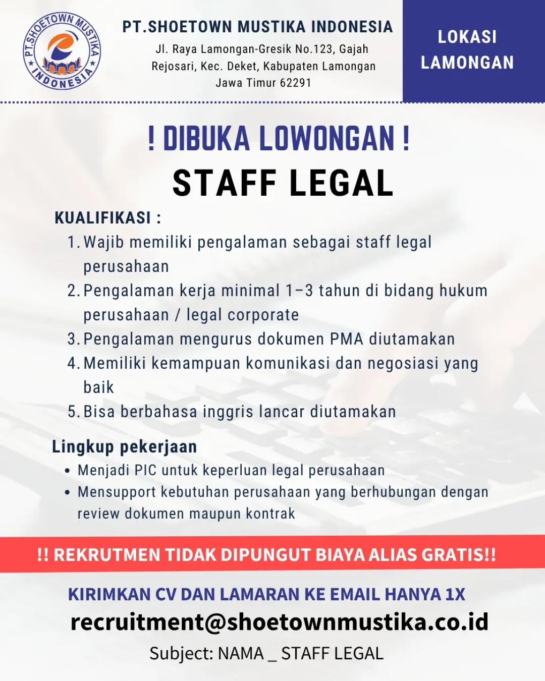 Foto: LOKER PT. SHOETOWN MUSTIKA INDONESIA