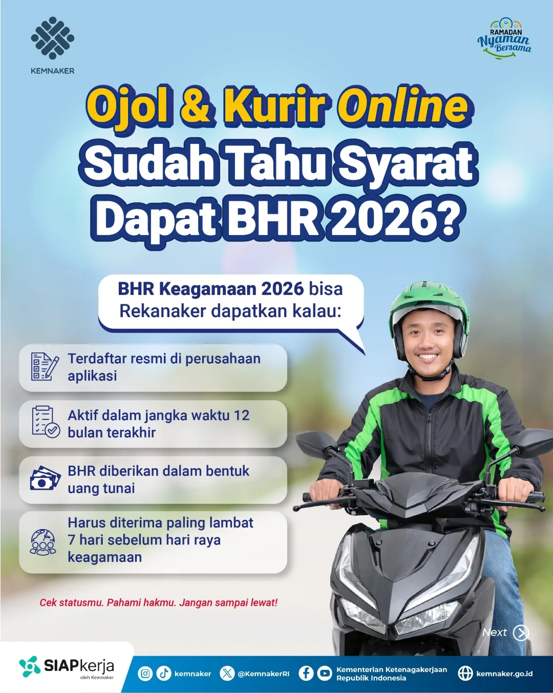 Foto: OJOL DAN KURIR ONLINE SUDAH TAHU SYARAT DAPAT BHR 2026?