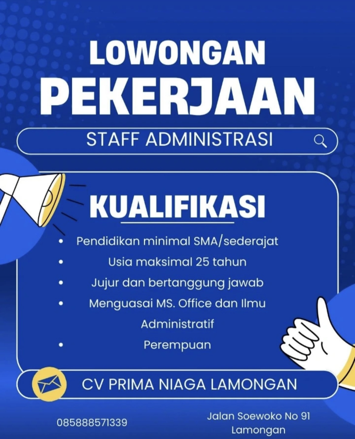 Foto: LOKER CV. PRIMA NIAGA LAMONGAN