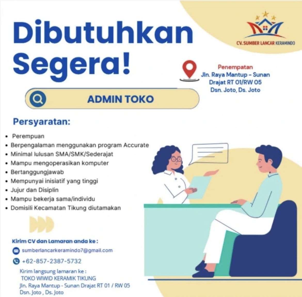 Foto: LOKER CV. SUMBER LANCAR KERAMINDO