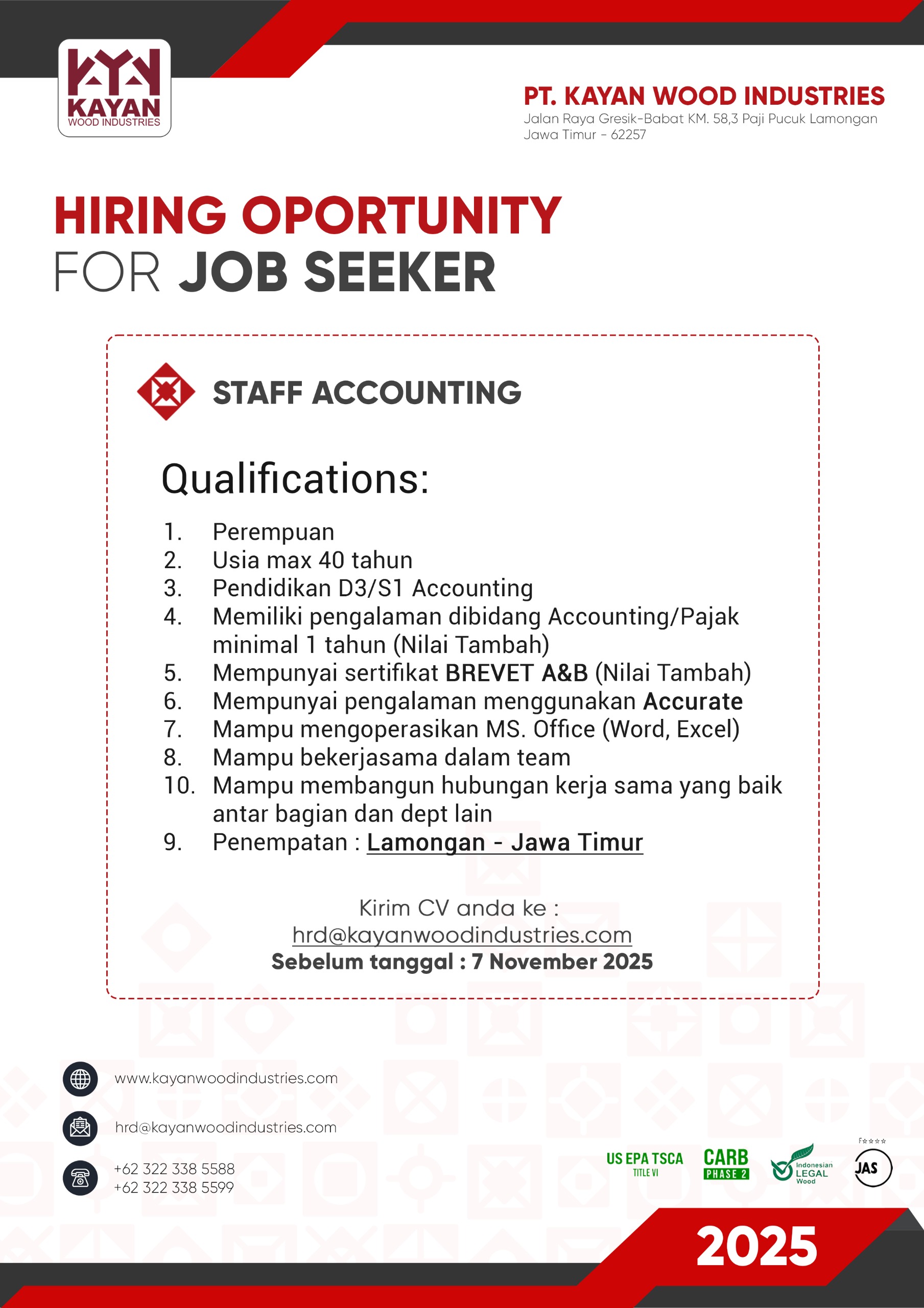 Foto: LOKER PT. KAYAN WOOD INDUSTRIES