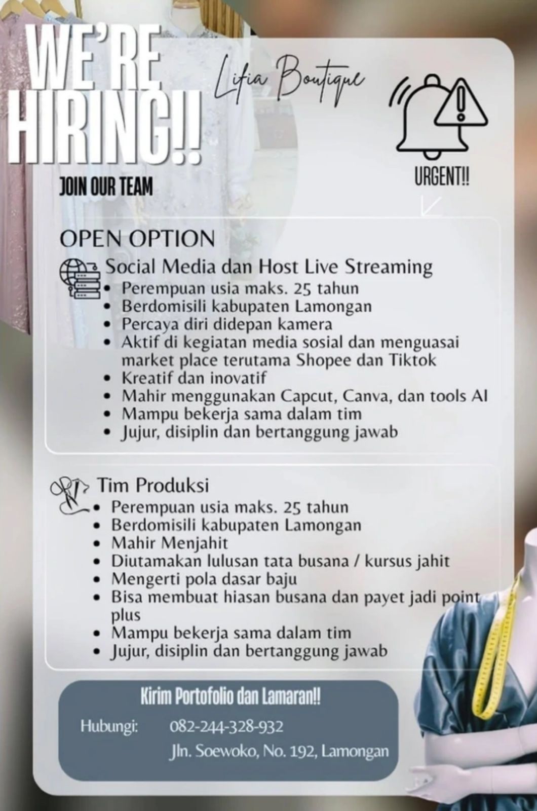 Foto: LOKER LIFIA BOUTIQUE