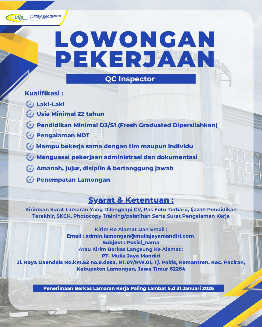 Foto: LOKER PT. MULIA JAYA MANDIRI