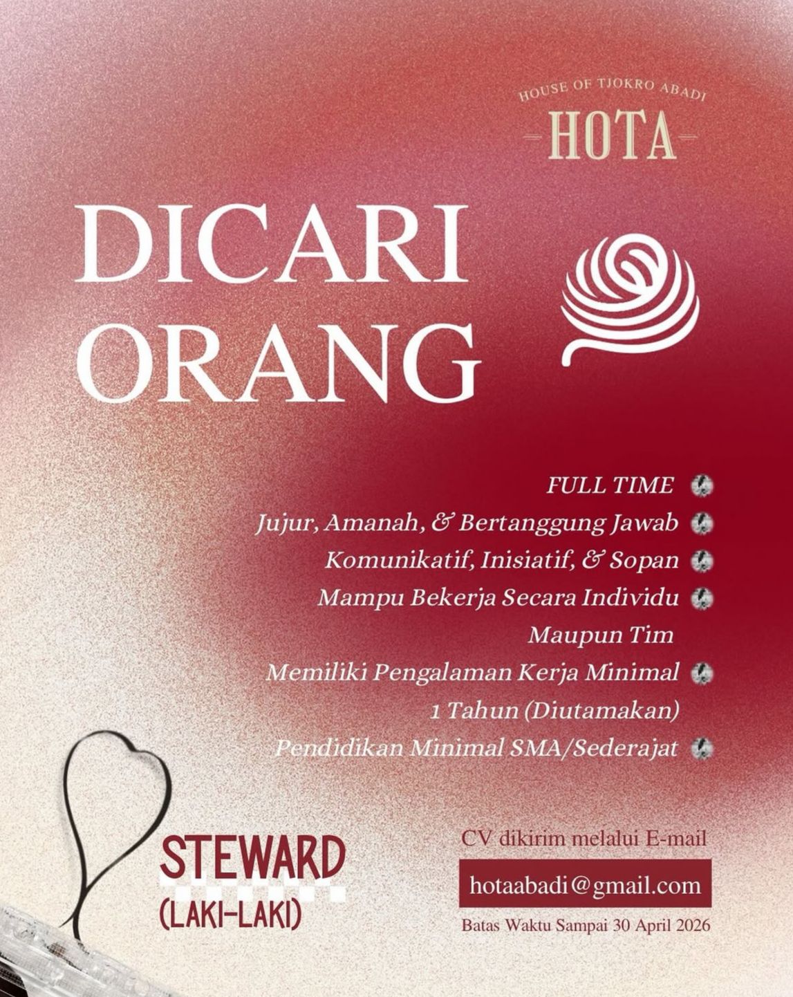 Foto: LOKER HOUSE OF TJOKRO ABADI (HOTA)