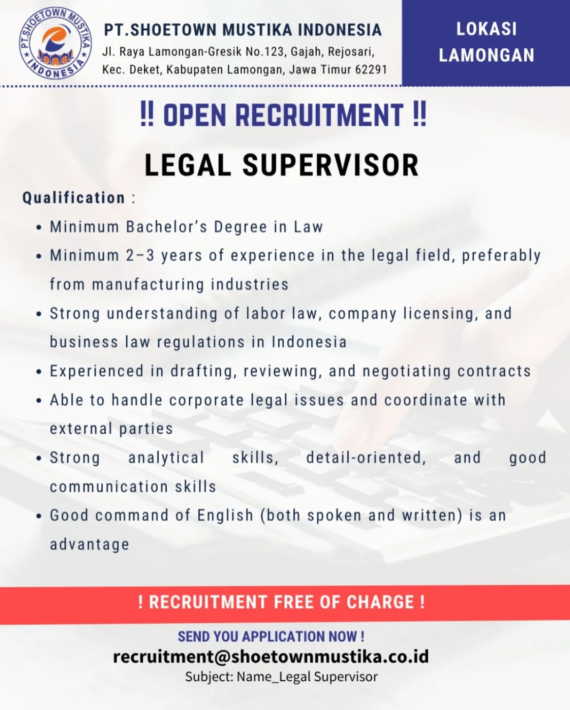 Foto: LOKER PT. SHOETOWN MUSTIKAN INDONESIA