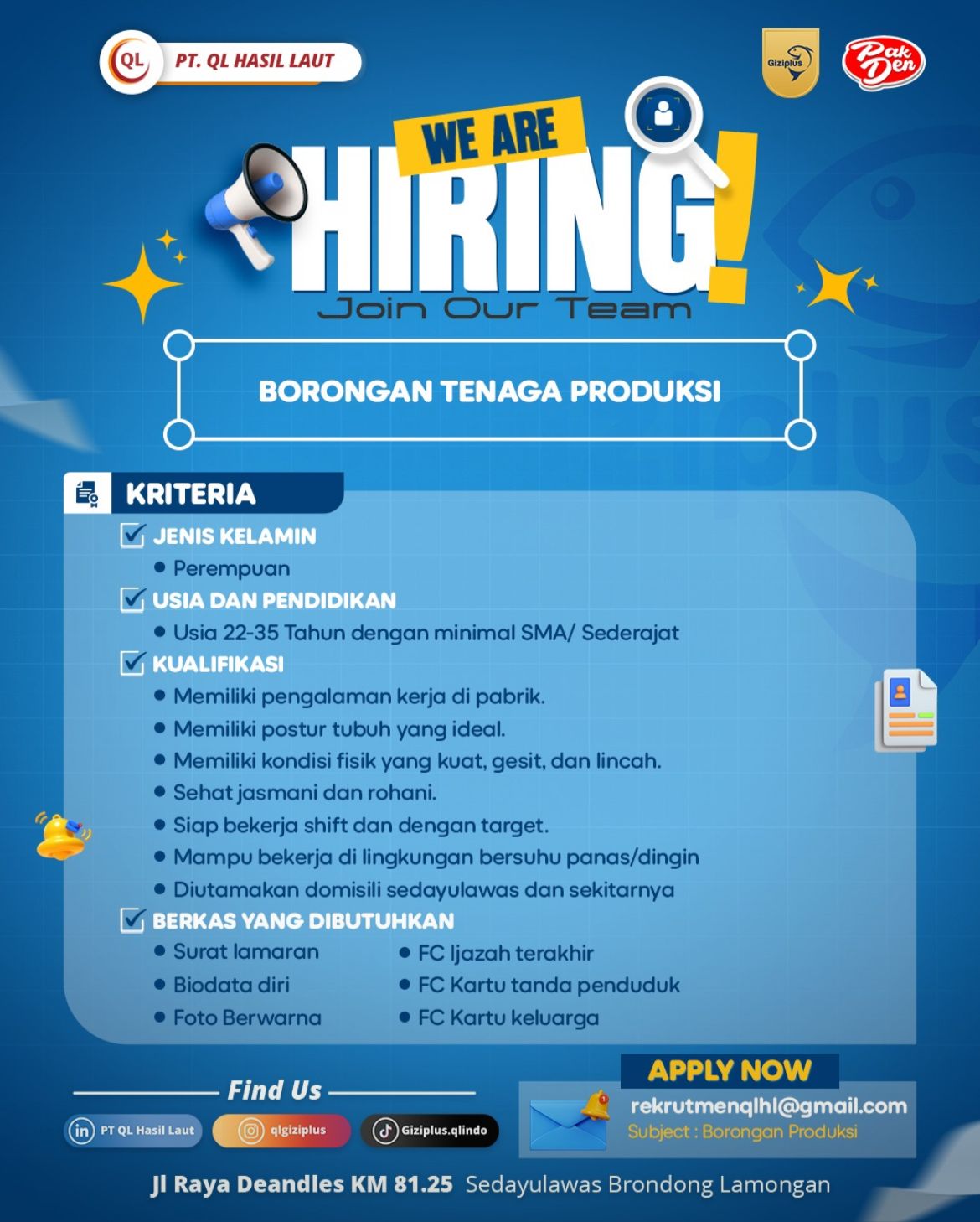 Foto: LOKER PT. QL HASIL LAUT