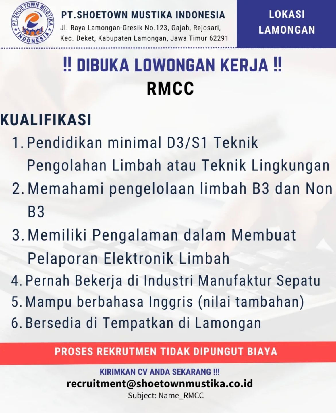 Foto: LOKER PT. SHOETOWN MUSTIKA INDONESIA