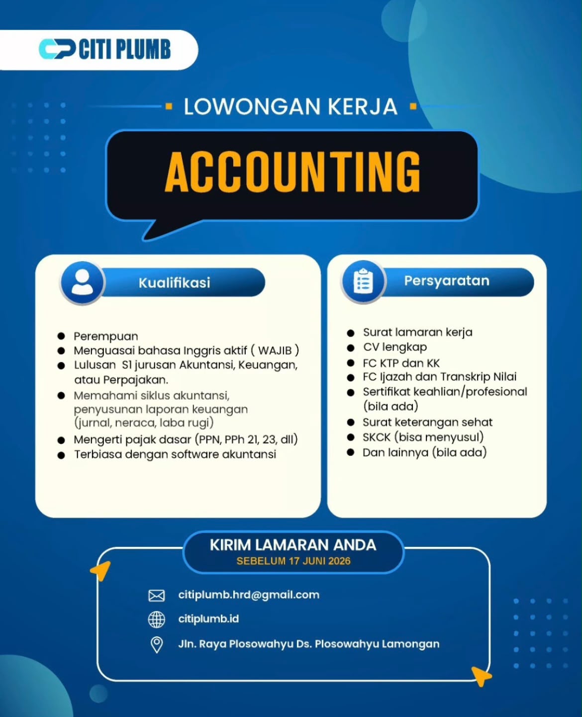 Foto: LOKER PT. CITI PLUMB