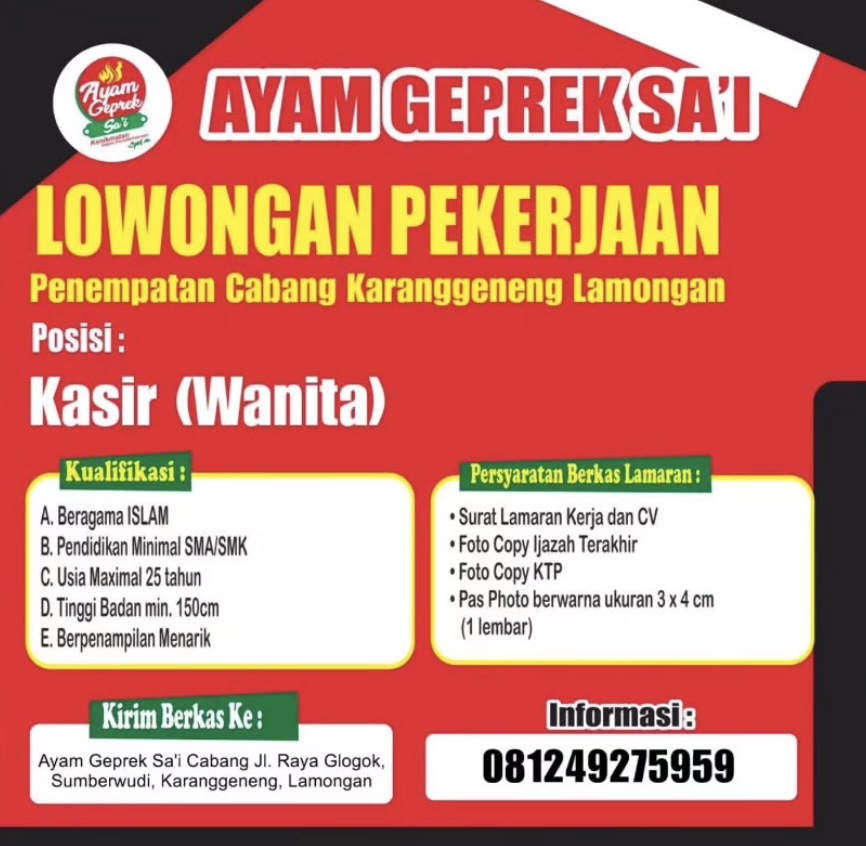 Foto: LOKER AYAM GEPREK SA'I