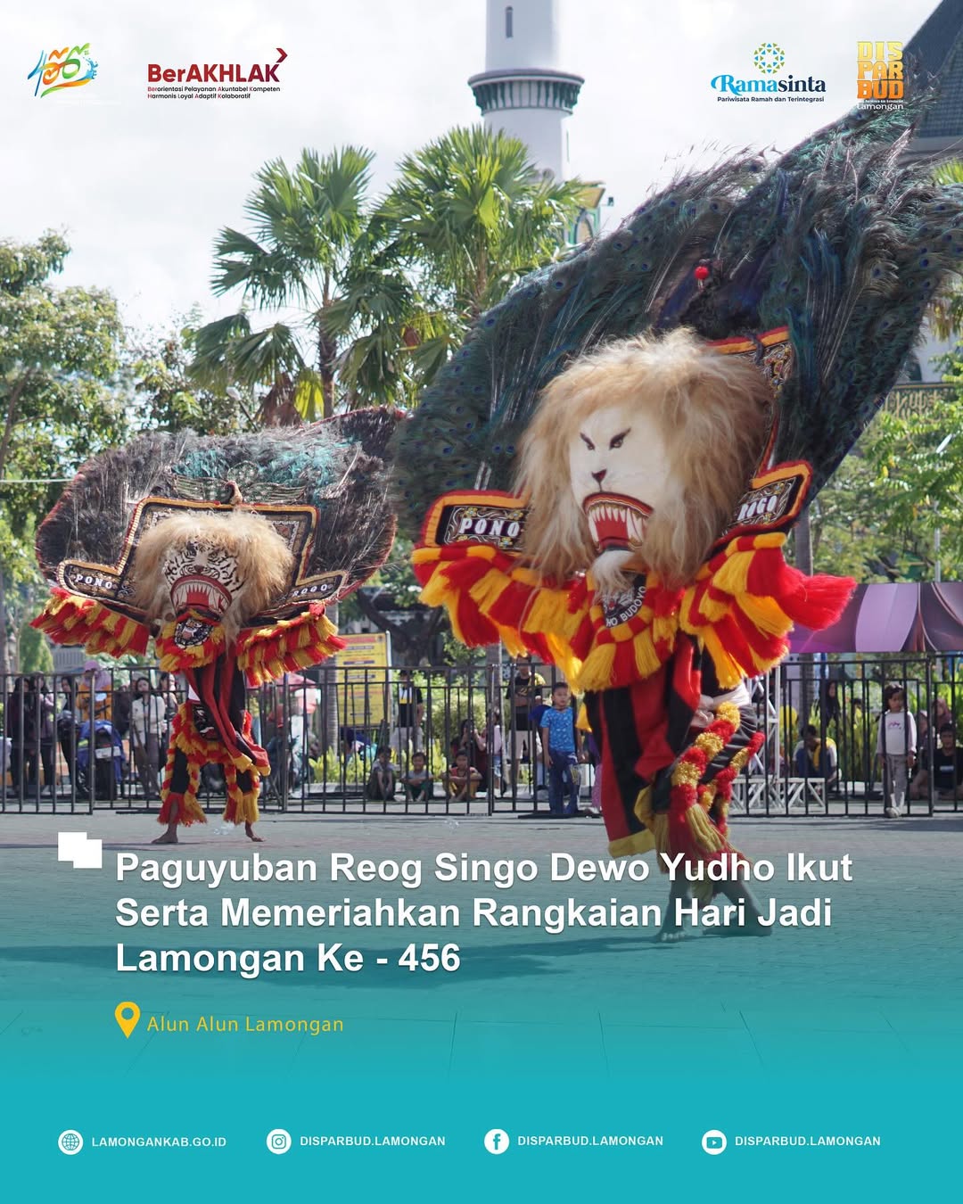 Paguyuban Reog Singo Dewo Yudho memeriahkan rangkaian acara Hari Jadi Lamongan ke-456