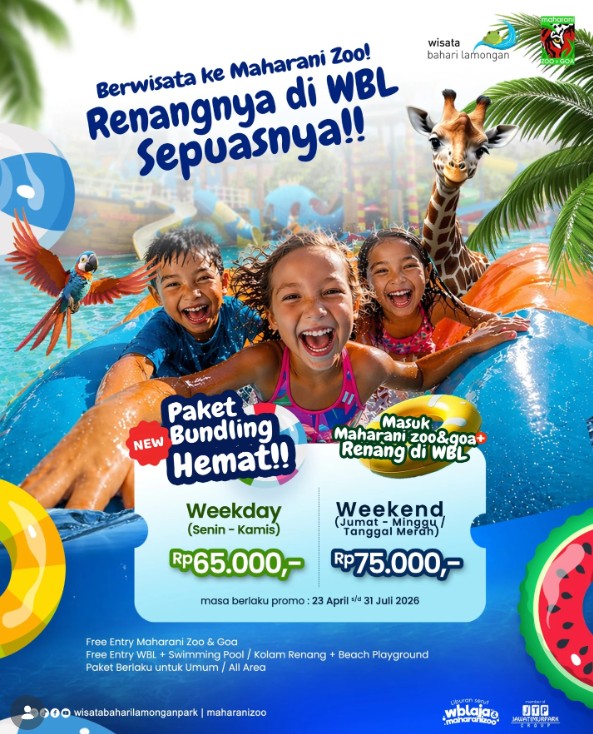 Foto: Nikmati paket bundling hemat dari WBL & Maharani Zoo & Goa ✨ Renangnya sepuasnya di WBL, plus serunya ketemu satwa di Maharani Zoo 🐾
