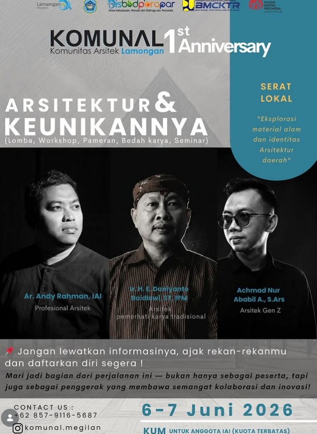 ✨ Saatnya merayakan 1 tahun perjalanan KOMUNAL — Komunitas Arsitek Lamongan! ✨