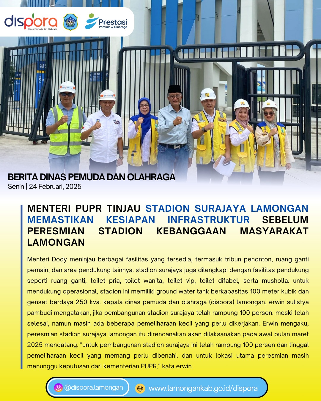 MENTERI PUPR TINJAU STADION SURAJAYA LAMONGAN MEMASTIKAN KESIAPAN INFRASTRUKTUR SEBELUM PERESMIAN...