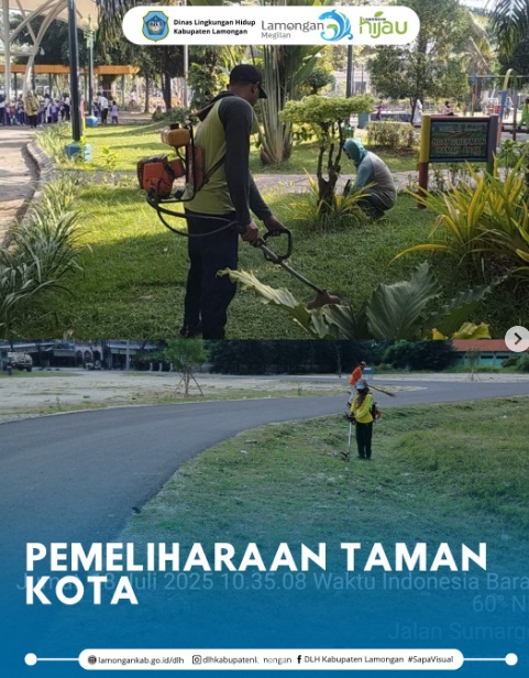 Foto: Pasukan Dinas Lingkungan Hidup Lamongan melakukan pemeliharaan taman kota