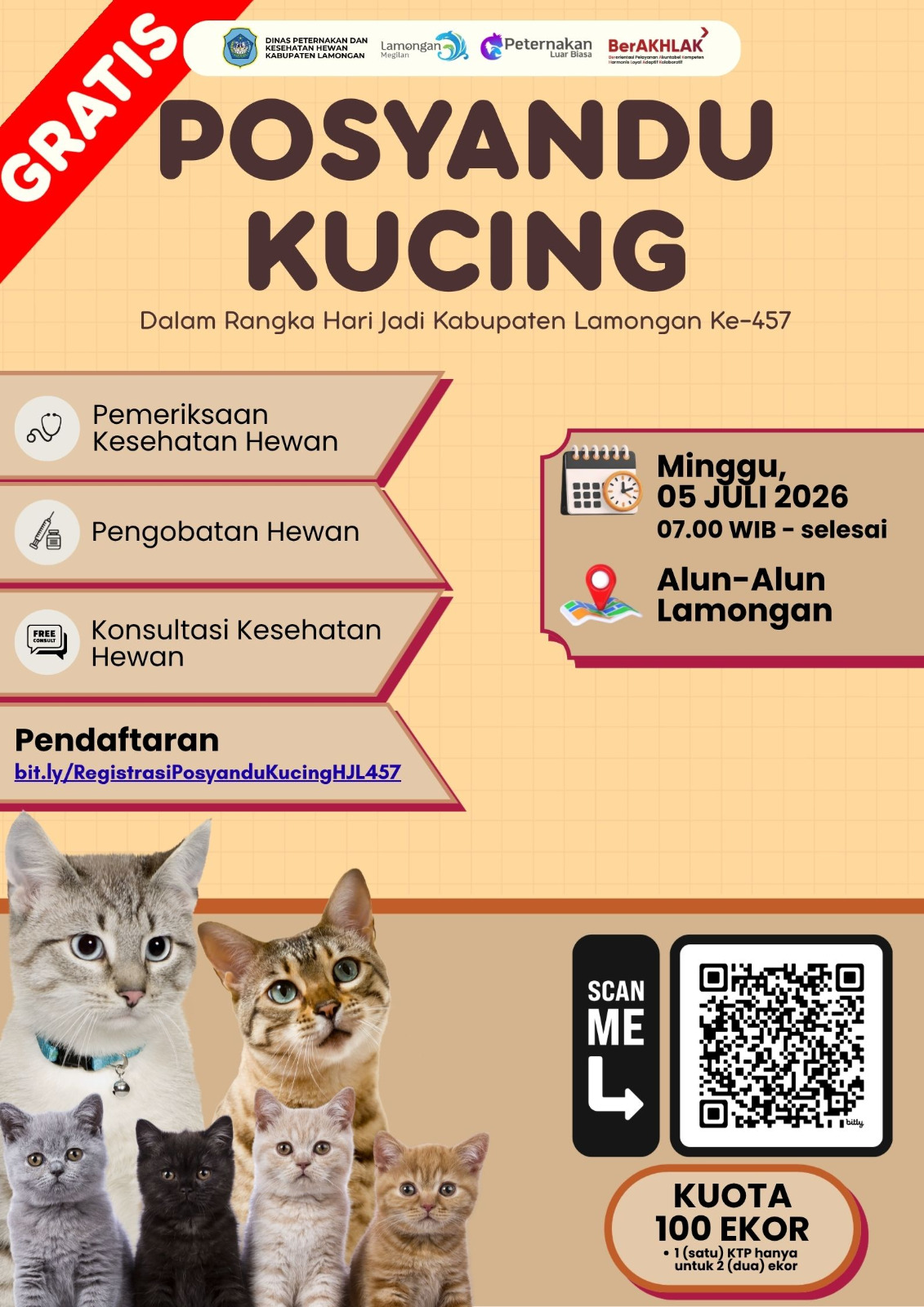 Foto: Dinas Peternakan dan Kesehatan Hewan Kabupaten Lamongan Gelar Posyandu Kucing Gratis dalam Rangka Hari Jadi Lamongan ke-457