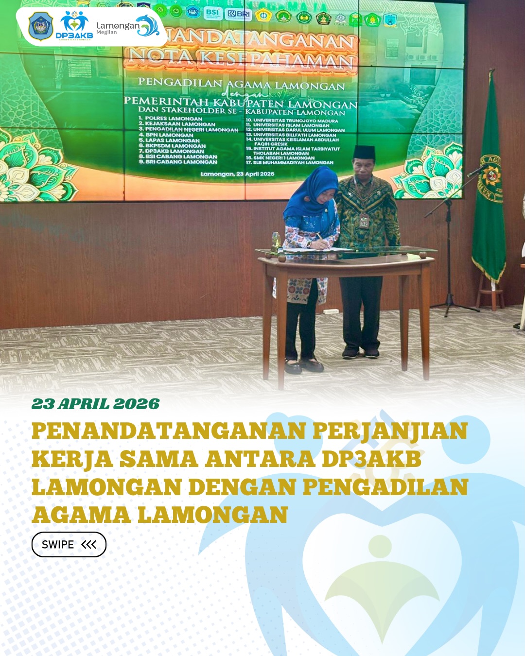 Foto: PENDATANGANAN PERJANJIAN KERJA SAMA ANTARA DP3AKB LAMONGAN DENGAN PENGADILAN AGAMA LAMONGAN
