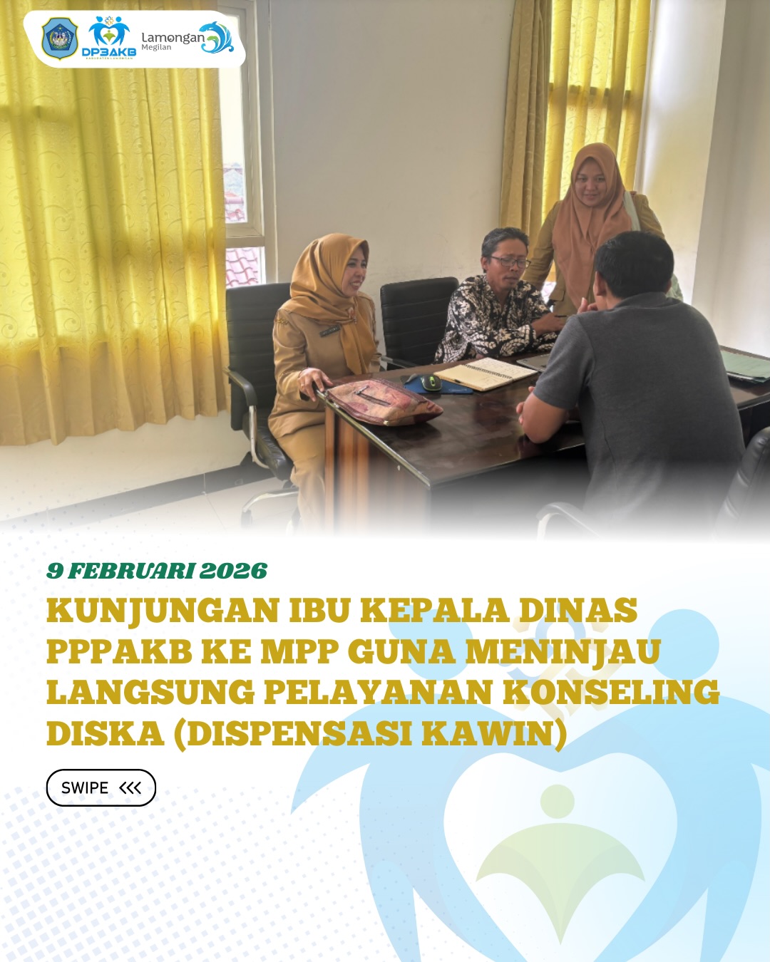 Foto: KUNJUNGAN IBU KEPALA DINAS PPPAKB KE MPP GUNA MENINJAU LANGSUNG PELAYANAN KONSELING DISKA (DISPENSASI KAWIN)