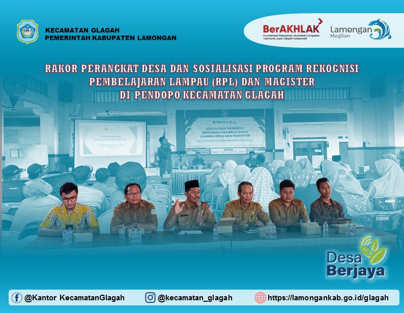Foto: RAKOR PERANGKAT DESA DAN SOSIALISASI PROGRAM REKOGNISI PEMBELAJARAN LAMPAU (RPL) DAN MAGISTER DI PENDOPO KECAMATAN GLAGAH