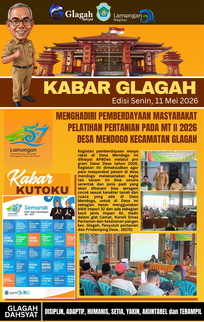 Foto: CAMAT GLAGAH MENGHADIRI PEMBERDAYAAN MASYARAKAT PELATIHAN PERTANIAN PADA MT II TAHUN 2026 DI DESA MENDOGO KECAMATAN GLAGAH