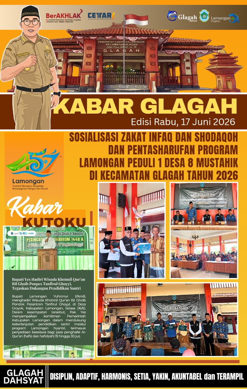 Foto: SOSIALISASI ZAKAT INFAQ DAN SHODAQOH DAN PENTASHARUFAN PROGRAM LAMONGAN PEDULI 1 DESA 8 MUSTAHIK DI PENDOPO KECAMATAN GLAGAH