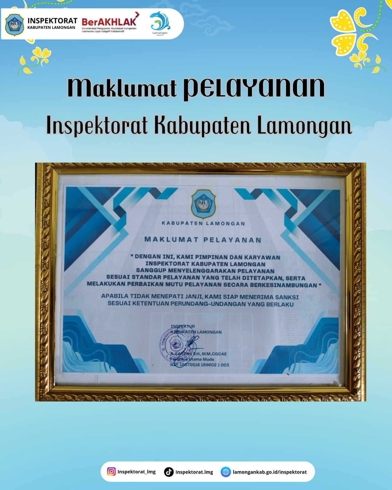 MAKLUMAT PELAYANAN : KOMITMEN INSPEKTORAT KABUPATEN LAMONGAN UNTUK PELAYANAN PRIMA