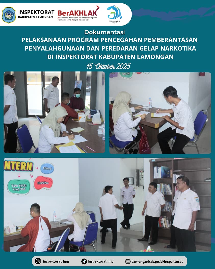 Foto: PELAKSANAAN PROGRAM PENCEGAHAN PEMBERANTASAN PENYALAHGUNAAN DAN PEREDARAN GELAP NARKOTIKA (P4GN) DI INSPEKTORAT KABUPATEN LAMONGAN