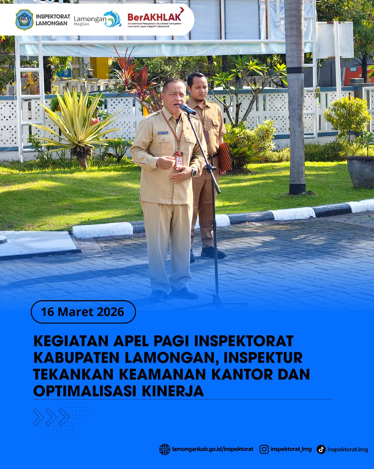 Foto: KEGIATAN APEL PAGI INSPEKTORAT KABUPATEN LAMONGAN, INSPEKTUR TEKANKAN KEAMANAN KANTOR DAN OPTIMALISASI KINERJA