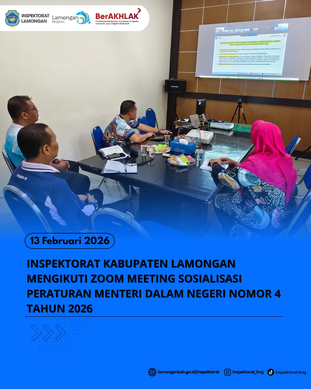 Foto: INSPEKTORAT KABUPATEN LAMONGAN MENGIKUTI ZOOM MEETING SOSIALISASI PERATURAN MENTERI DALAM NEGERI NOMOR 4 TAHUN 2026