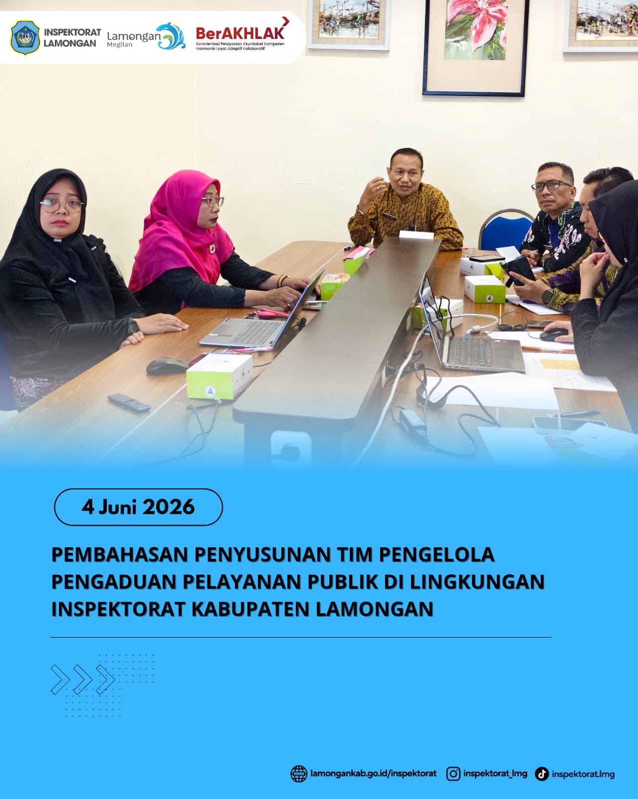 Foto: PEMBAHASAN PENYUSUNAN TIM PENGELOLA PENGADUAN PELAYANAN PUBLIK DI LINGKUNGAN INSPEKTORAT KABUPATEN LAMONGAN