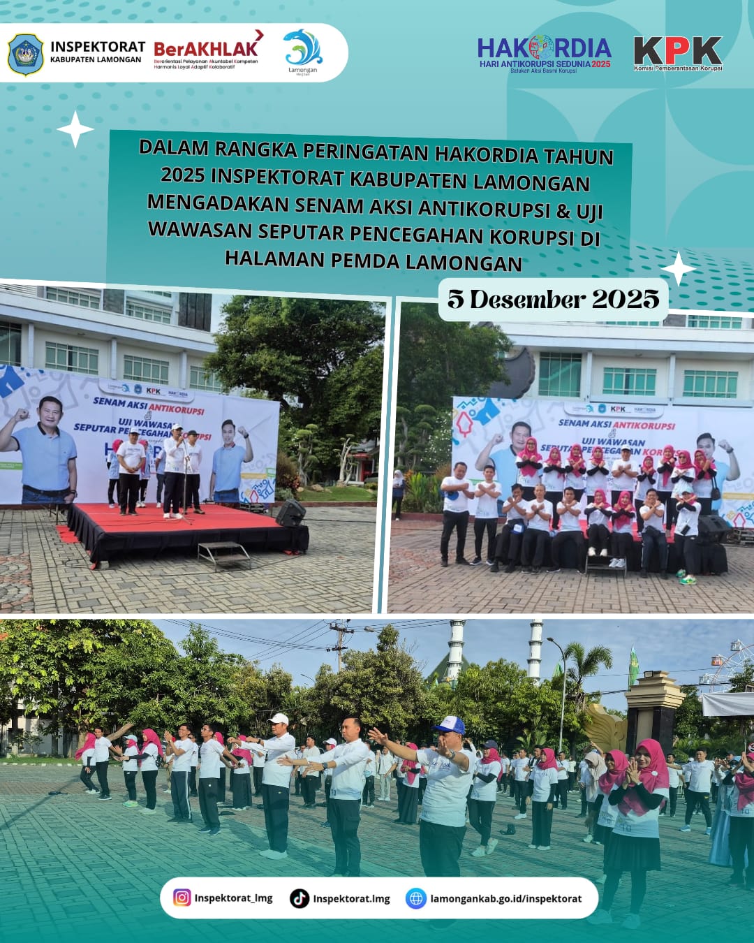 Foto: DALAM RANGKA PERINGATAN HAKORDIA TAHUN 2025 INSPEKTORAT KABUPATEN LAMONGAN MENGADAKAN SENAM AKSI ANTIKORUPSI & UJI WAWASAN SEPUTAR PENCEGAHAN KORUPSI