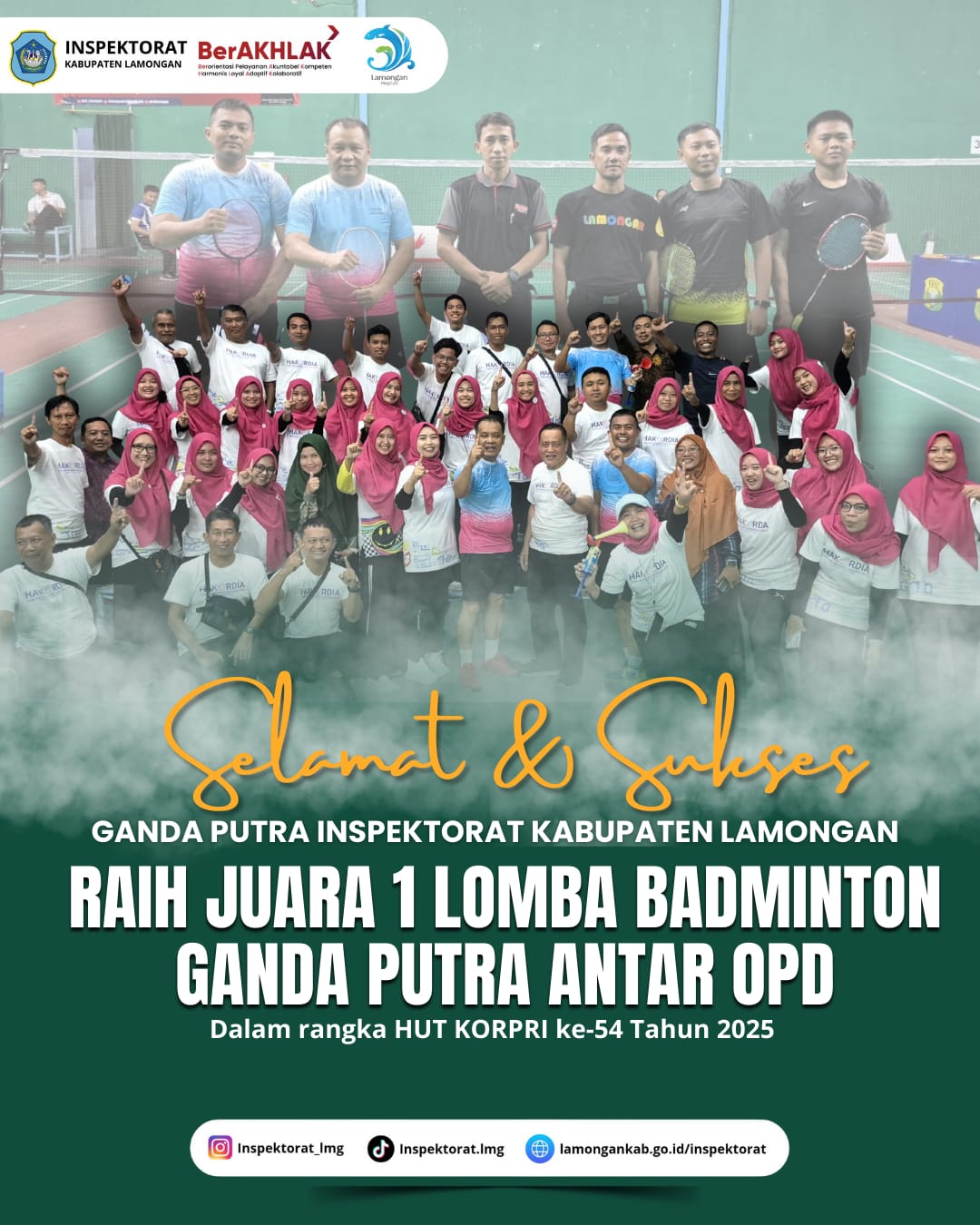 Foto: PERJUANGAN GANDA PUTRA INSPEKTORAT LAMONGAN BERBUAH MANIS, RAIH JUARA 1 LOMBA BADMINTON ANTAR OPD