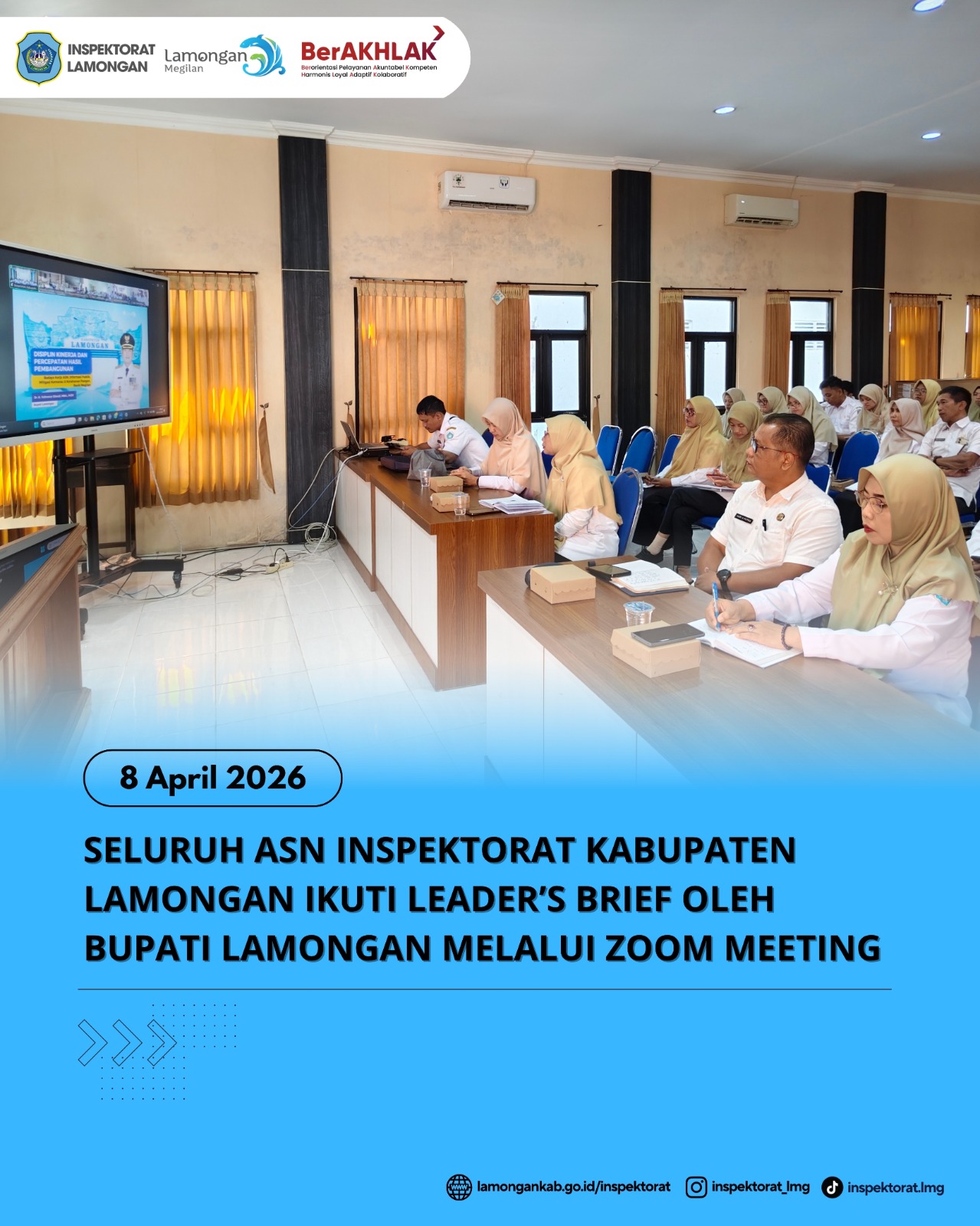 Foto: SELURUH ASN INSPEKTORAT KABUPATEN LAMONGAN IKUTI LEADER’S BRIEF OLEH BUPATI LAMONGAN MELALUI ZOOM MEETING