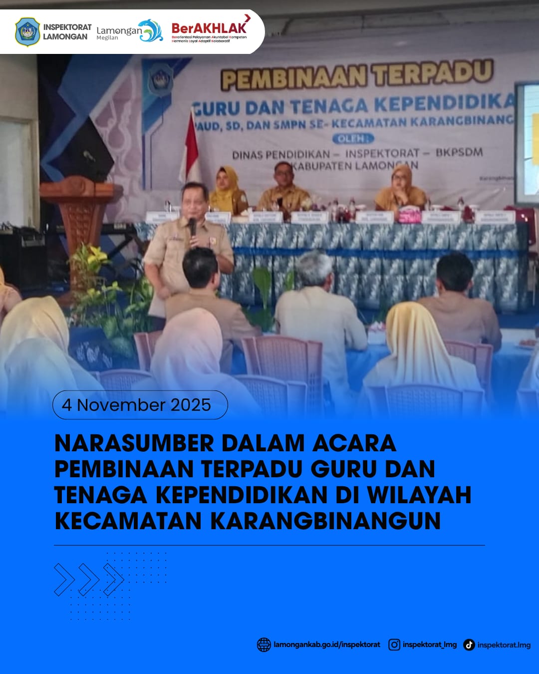 Foto: NARASUMBER DALAM ACARA PEMBINAAN TERPADU GURU DAN TENAGA KEPENDIDIKAN DI WILAYAH PENDIDIKAN KECAMATAN KARANGBINANGUN