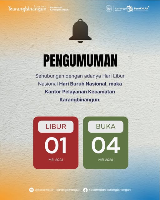 Foto: Pengumuman Libur Kantor Pelayanan Kecamatan Karangbinangun