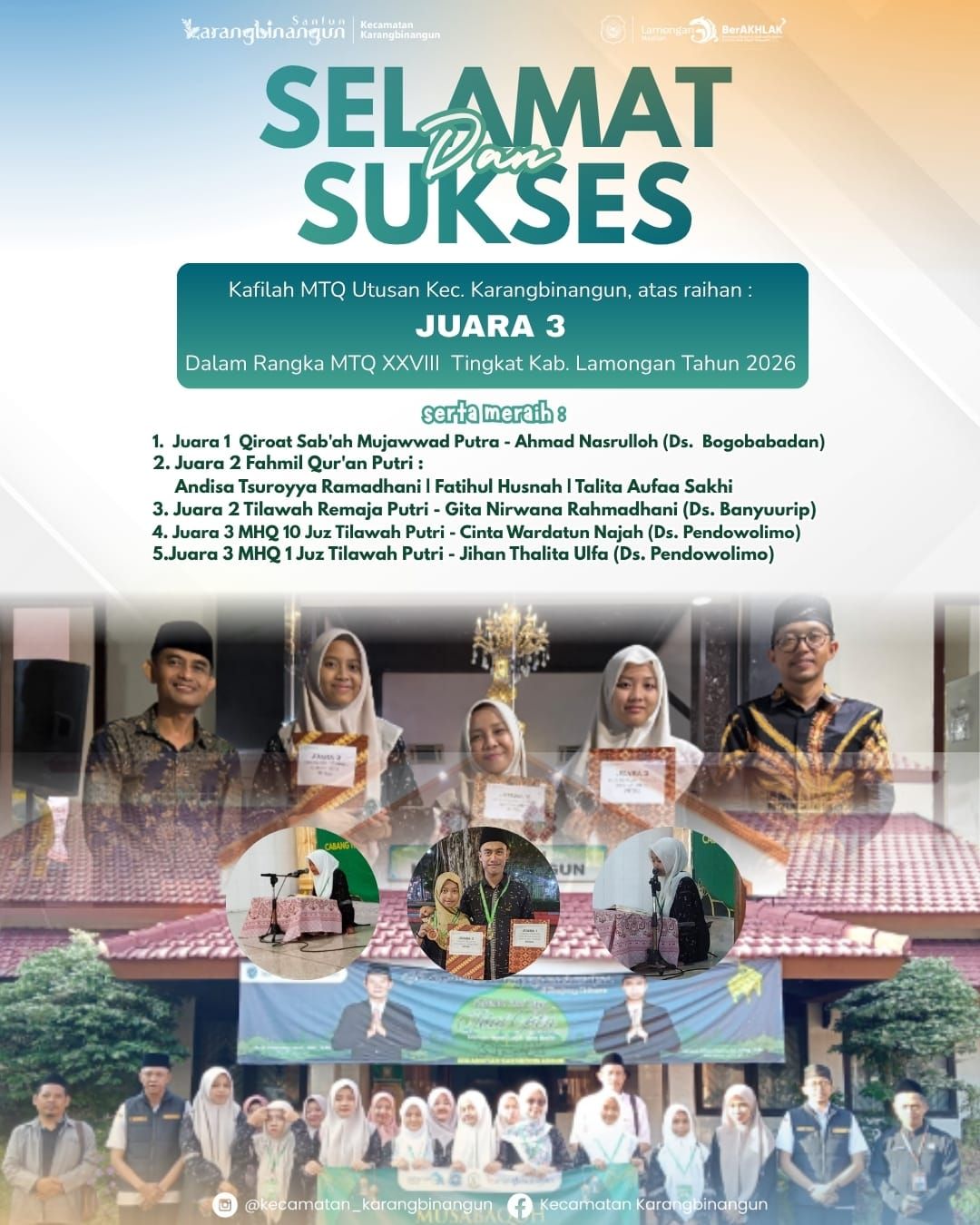 Foto: Selamat dan Sukses Kafilah MTQ XXVIII Kecamatan Karangbinangun