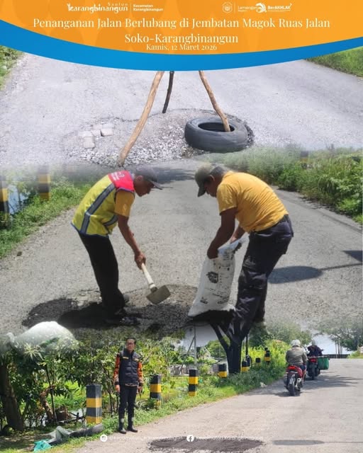 Foto: Penanganan Jalan Berlubang di Jembatan Kandang Kebo Ruas Jalan Soko-Karangbinangun