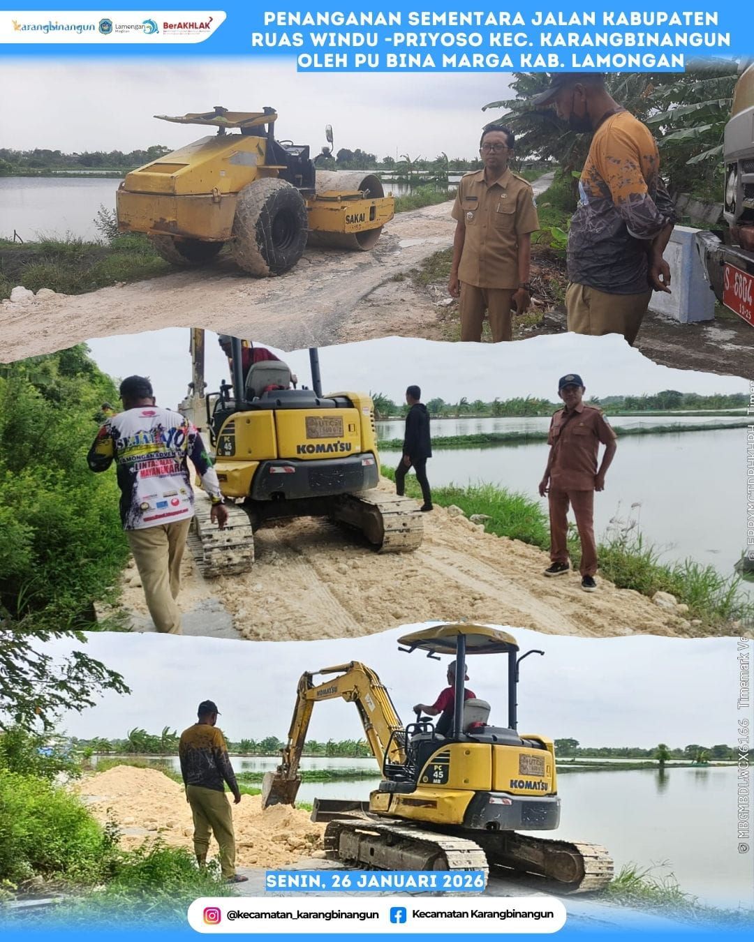 Foto: Penanganan Sementara Jalan Kabupaten Ruas Windu-Priyoso oleh PU Bina Marga Kabupaten Lamongan