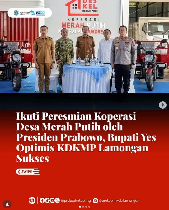 Ikuti Peresmian Koperasi Desa Merah Putih oleh Presiden Prabowo, Bupati Yes Optimis KDKMP Lamongan Sukses