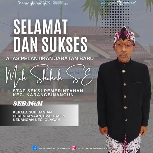 Foto: Selamat dan Sukses atas Pelantikan Jabatan Baru Kepada Bapak Moch. Shoheh, SE