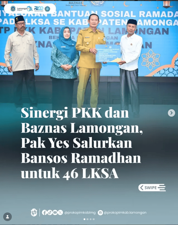 Foto: Sinergi PKK dan Baznas Lamongan, Pak Yes Salurkan Bansos Ramadhan untuk 46 LKSA