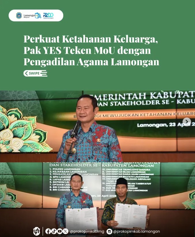 Foto: Perkuat Ketahanan Keluarga, Pak YES Teken MoU dengan Pengadilan Agama Lamongan