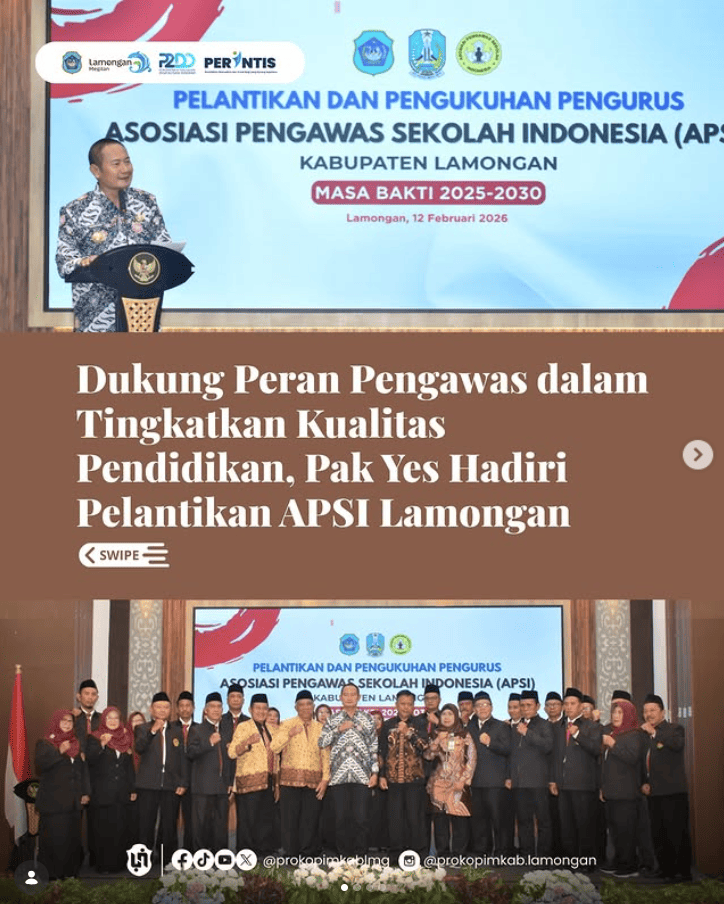 Foto: Dukung Peran Pengawas dalam Tingkatkan Kualitas Pendidikan, Pak Yes Hadiri Pelantikan APSI Lamongan