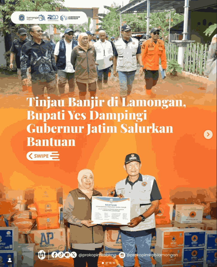 Foto: Tinjau Banjir di Lamongan, Bupati Yes Dampingi Gubernur Jatim Salurkan Bantuan